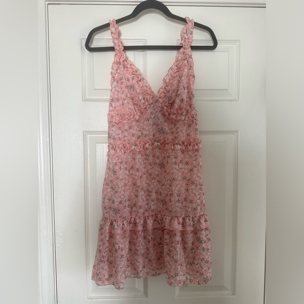 CBR pink floral sweetheart neckline mini dress women’s size small S 0-4